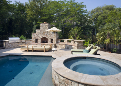 Travertine pool coping tiles with stone cladding